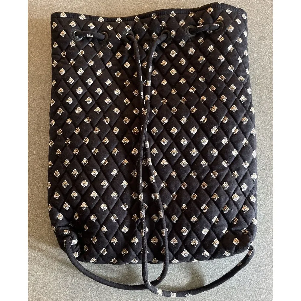 Vintage Vera Bradley Retired Classic Black Red‎ Grey Tan Accents Drawstring Bag